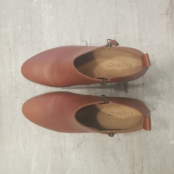 💕VIONIC💕 Cecily Ankle Boot Waterproof Leather Cognac Booties 9 New Without Box - Picture 13 of 16